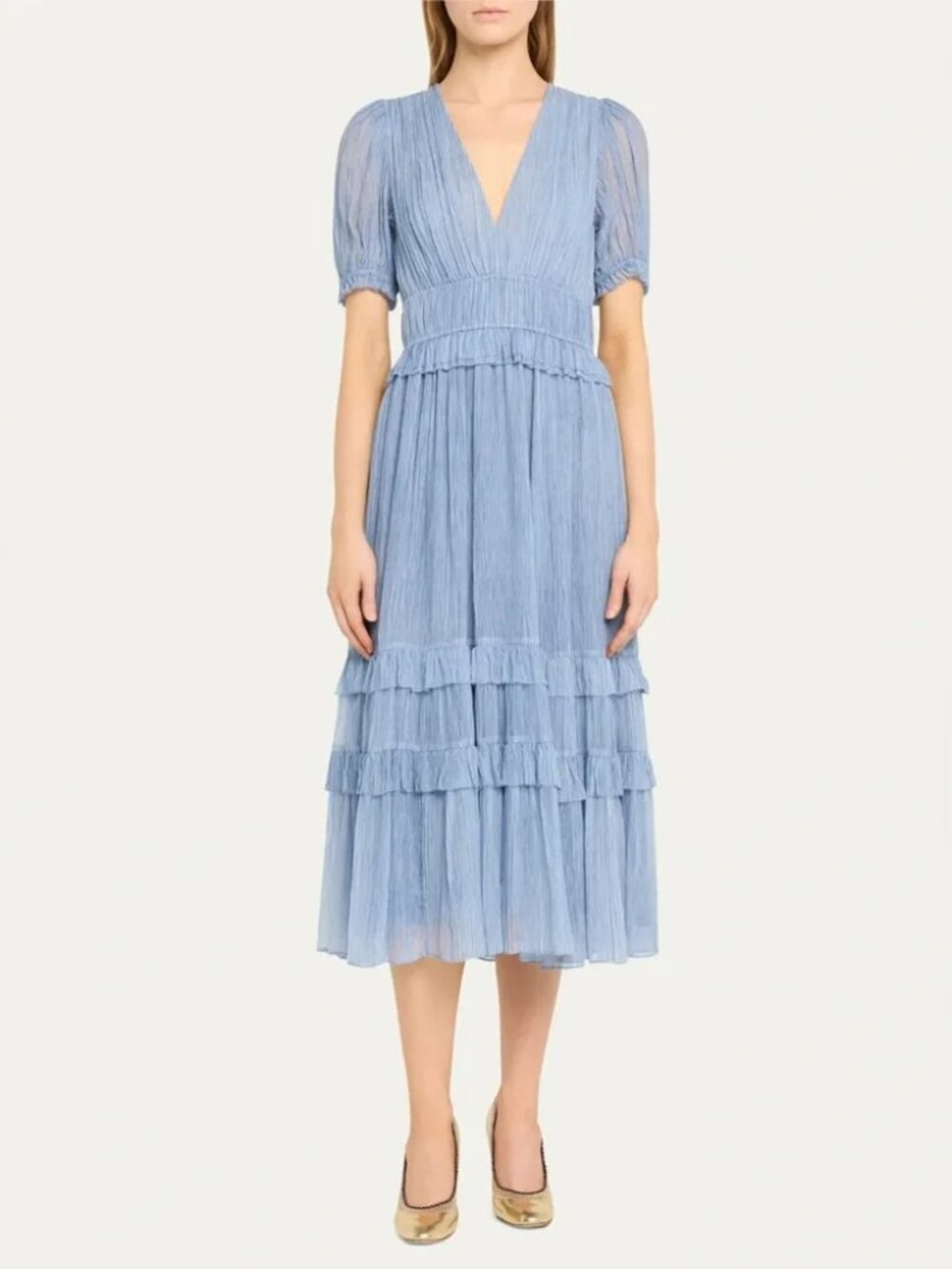 ULLA JOHNSON Elodie Silk Midi Dress 6 Slate Blue